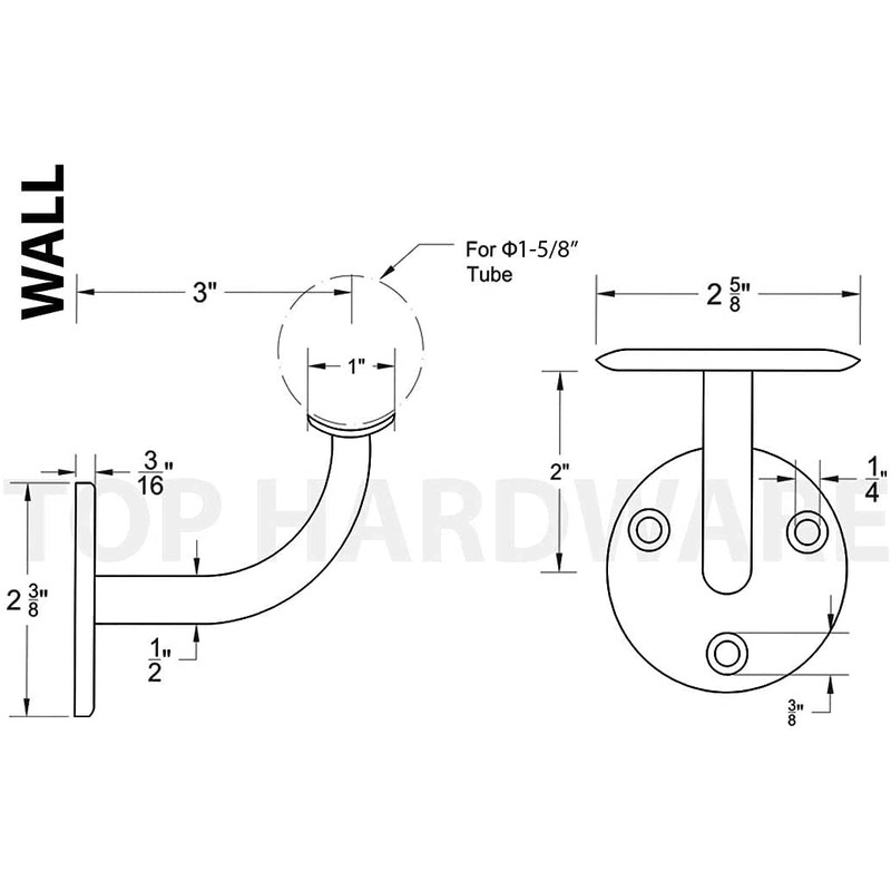 Stainless Steel 316 Grade Wall Mount Handrail Bracket for 1-5/8"