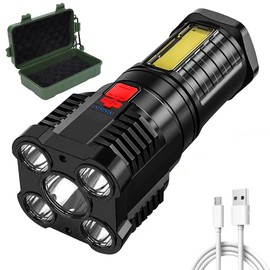 Linterna LED Linterna COB de alto brillo Linterna con 4 Modos de Iluminación USB Recargable Diariamente para Acampar, Caminar, Recreaciones al Aire...