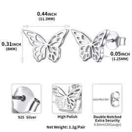 Regalos para Mujer 2 Pares de Aretes de Mariposa para Mujer, Aretes Tuerca Acero Inoxidable, Hipoalergénicos, Accesorios de Joyería Ligera de Moda