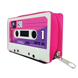 MANCHA DE CREACIÓN - Cassette Wallet Purse with Audio Tape Pink Zipper Original Design Retro Vintage for Women and Men, pink, vintage