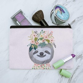 Happy Sloth Flowers in Hair Makeup Cosmetic Bag Organizer Pouch