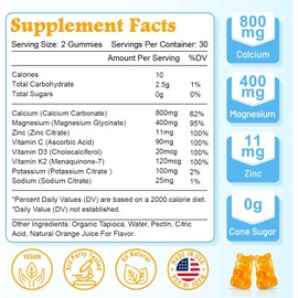 Sugar-Free Calcium Magnesium Gummies – High Absorption with Potassium & Vitamin D3 | Bone & Muscle Support for Men & Women | Vegan, Orange Flavor, 60 Count