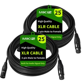 MIKIZ XLR Cables 25 ft 2 Pack - 25ft Microphone Cable Balanced 3 Pin XLR Male to Female Patch Cords for DJ Podcast
