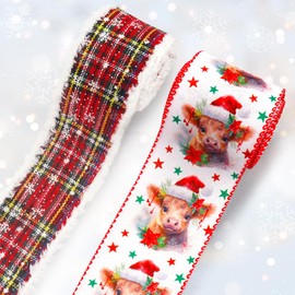 On-Airstore - 2 rollos de cintas de tela de Navidad de 5 yardas de becerro, cintas esponjosas, cinta de decoración de lino de arpillera de Navidad para fiestas de Año Nuevo, envoltura de regalos para interiores y exteriores, suministros de decoración col