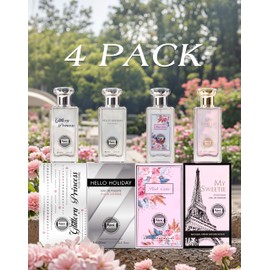 Hybrid & Company Women's 4 Pcs Glittery Princess Holiday Sweetie Pink Cutie Pour Femme Perfume Natural Spray Fresh Fragrance