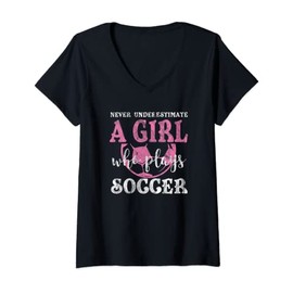 Womens Never Underestimate A Girl Who Plays Soccer Goalkeeper's V-Neck T-Shirt
