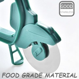 CVNRCLP Motorcycle Design Stainless Steel Pizza Cutter with Dual Wheels - Unique Green Kitchen Gadget for Effortless Pizza Slicing