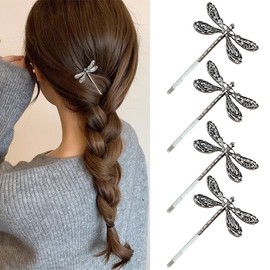 4Pcs Dragonfly Shape Bobby Pins 2.2" Vintage Royal Style Hair Clips Women Girls Hair Accessories, Silver