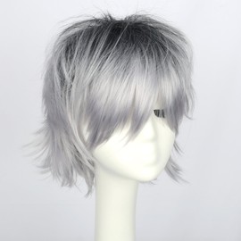 YEESHEDO Wig Grey Short Bob Anime Cosplay Wig Full Natural Layer Straight Fluffy Hair Costume Party Costume Wig for Women Men Boys Girls (Grey)