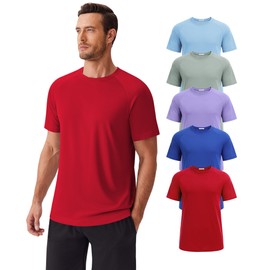 PINSPARK Moisture Wicking T-Shirts for Men Gym Workout Mens Tshirts Multipack Crewneck Undershirts Fitted Tee Shirts Dry Fit