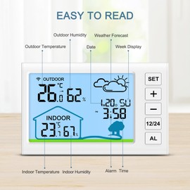 Ankilo Indoor Outdoor Thermometer, Digital Hygrometer Thermometer with LCD Display, Thermometer and Humidity Monitor with Date, Weather Forecast, Max/Min Records, Backlight for Baby Room, Greenhouse