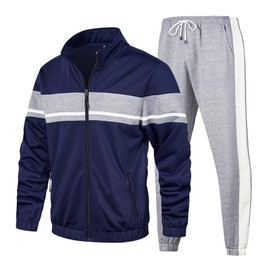 LBL Leading the Better Life Men's Tracksuits Athletic Sports Casual Full Zip Stripe Sweatsuit Set 2 Piece Navy M