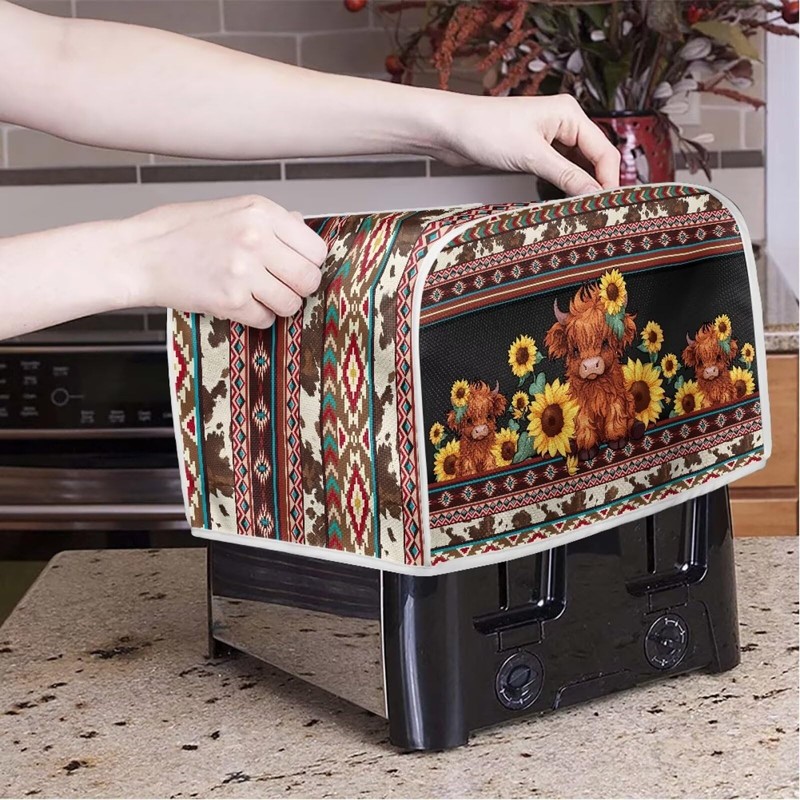 Lotusorchid Highland Cow Print Toaster Cover - 4 Slice, Washable,