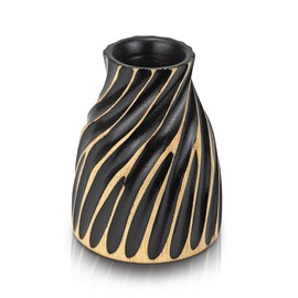 AeraVida Sleek Spiral Small Black Mango Tree Wood Vase with Stripes | Mango Tree Wood Kitchen Decor | Handmade Vase | Handmade Home Office Table Vase