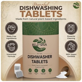 Dishwashing Detergent Tablets | All-in-one Formula Plastic Free Dishwasher Detergent pods | 100 Tabs (4 Month Supply) | Non plastic - Non wrapped - Eco Friendly Tablets