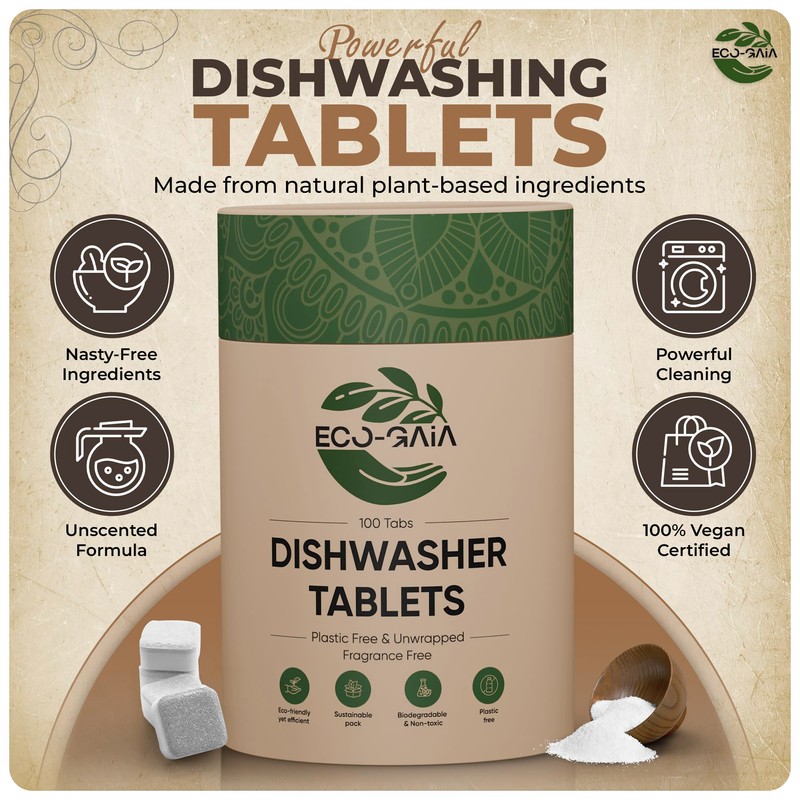 Dishwashing Detergent Tablets | All-in-one Formula Plastic Free Dishwasher Detergent