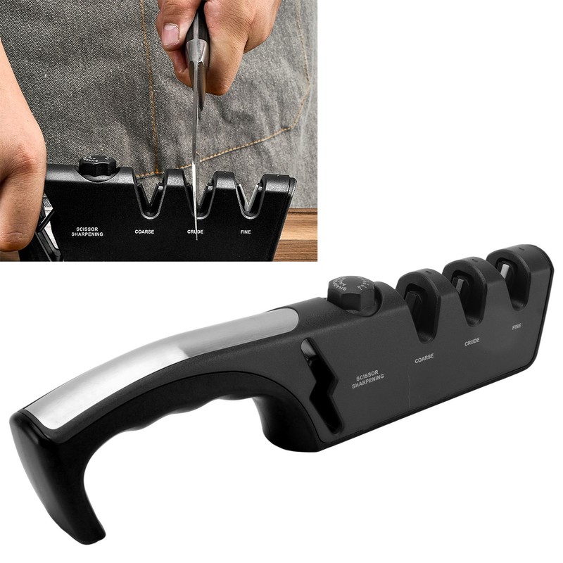 Knife Sharpener Diamond Black Ergonomic Multifunctional Adjustable 3 Stages Kitchen