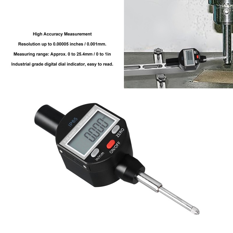 Dial Indicator Digital Display 0.00005in/0.001mm Resolution 0 to 25.4mm Range