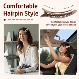 Flat Hair Claw Clips - 6 Pack Ergonomic Curved Hair Claw Clip Accessories, Flat Clips and Flower Hair Clips, 2 Style Beach Tropical Party Strong Hold Jaw Hair Clips for Lying