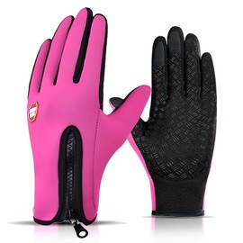 HYX Unisex Winter Gloves Waterproof Windproof Touch Screen Non-slip Grip for Driving Cycling Walking, Pink, S