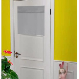 E-HAO French Small Front Door Curtain (24" w x 18" L), Washable Door Curtain with Adhesive Hook and Loop Fastener Strip (Light Gray)