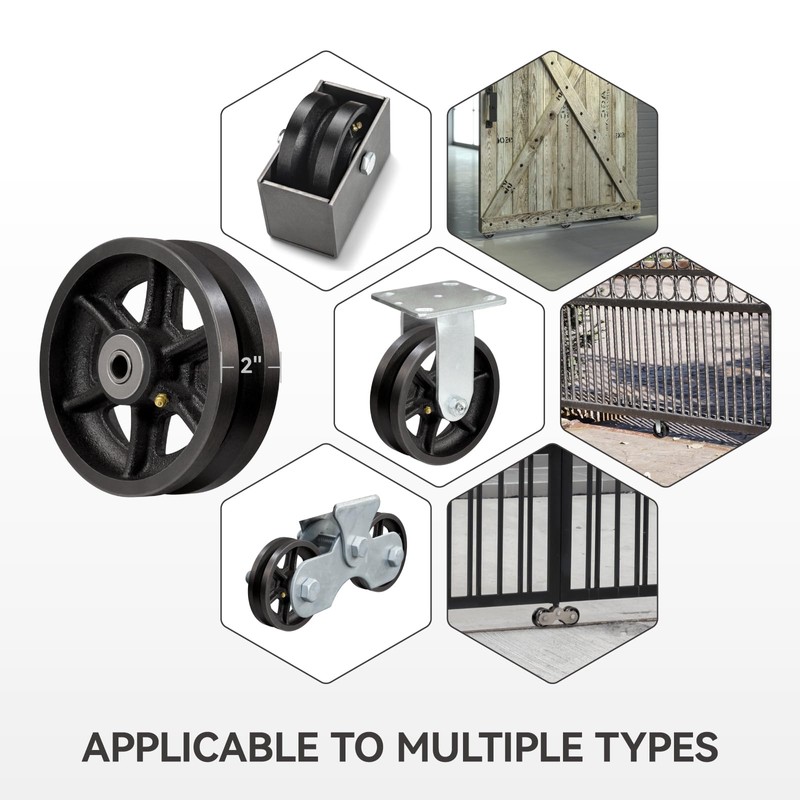 LONGRUNFORU 6" X 2" Sliding Gate Rollers, Cast Iron V
