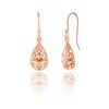 Rose Gold Flashed Sterling Silver Pear-Shape Filigree Polished Dangle Earrings