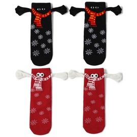 YJWZ Funny Magnetic Socks, Hand in Hand Socks, Unisex 3D P-P Pair Christmas Socks, Funny Friendship Socks, Christmas Socks, Gift for Couples, Family, Black+Red/Scarf