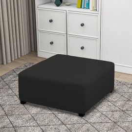 PureFit Super Stretch Form Fit Square Ottoman Cover Rectangle - Ottoman Slipcovers for Foot Stool & Folding Storage Furniture for Living Room with Nonslip Elastic Bottom (Medium-XL, Black)