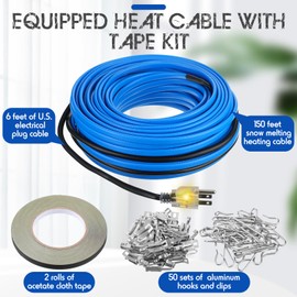 Kanayu 150 Feet Self Regulating Water Pipe 8W/Ft 120V Heat Tape for Water Pipes with Acetate Cloth Tape Aluminum Hooks and Clips for Winter Heat Trace Cable Ice Melting Freeze Protection