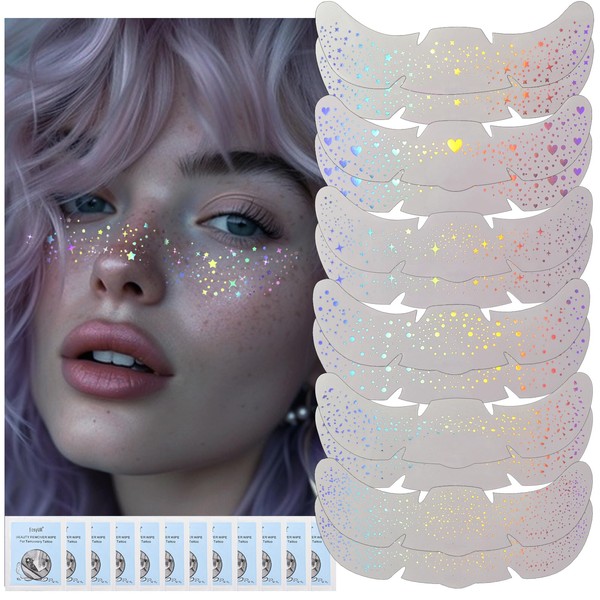 12 PCS Glitter Freckles Face Tattoo, Multichrome Holographic Sparkle Face