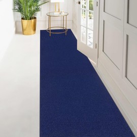 Kapaqua Custom Length Solid Color Runner Rug Non Slip Rubber Backing for Hallway Stair Kitchen Living Room, Navy-Blue, 23in X 2ft