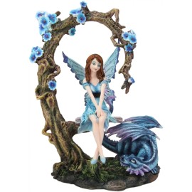 Ebros Amy Brown Fairy On Tree Swing Plank Bench by Pet Dragon Statue 10.75" Tall