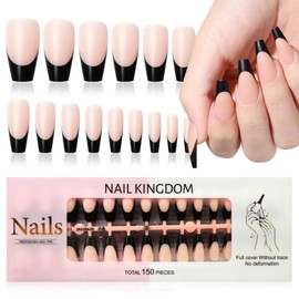 EternalClassic Black French Tip Press on Nails Medium Coffin Fake Nails, 150pcs French Gel Nail Tips Nude Nail Press ons, Medium Press on Nails Coffin False Nails Stick on Nails for Nail Extension