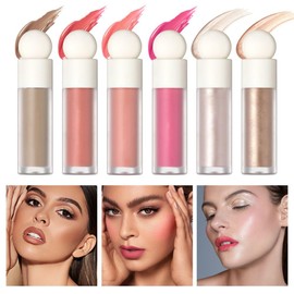 Ofanyia 3 Pcs Liquid Highlighter Blush Contour Set, Soft Cream Blush Contour Face Makeup, Shimmer Glowing Light Liquid Luminizer, Natural-Looking, Easy to Blend Velvet Liquid Blush Contour Highlighter