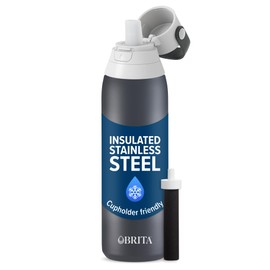 Brita Stainless Steel Premium Filtering Water Bottle, BPA-Free, Reusable, Insulated, Replaces 300 Plastic Water Bottles, Filter Lasts 2 Months or 40 Gallons, Includes 1 Filter, Carbon - 20 oz