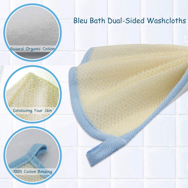 Bleu Bath (6 Pack) Dual-Sided Exfoliating Skin Towel Natural Terry