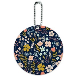 Mimi Flowers Floral Pattern Round Luggage ID Tag Card Suitcase Carry-On
