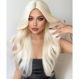 WigsA Dress Up Wig Long Wavy Platinum blonde Heat Resistant Synthetic Hair