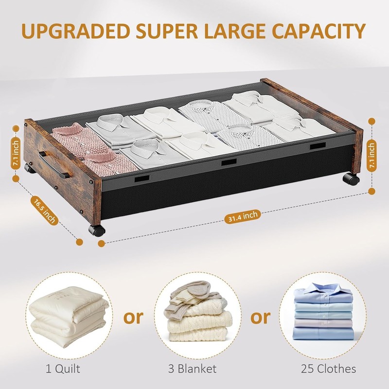 Under Bed Storage with Wheels, Underbed Shoe Storage Containers, Under