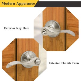 Probrico (4 Pack) Wave Style Keyed Alike Entry Levers, Keyed Reversible Door Handles with Lock and Same Keys, Exterior Interior Entry Locks in Satin Nickel Finish