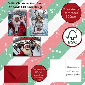 Funny Christmas Card Pack 12 Santa & Reindeer Selfie For Men & Women Perfect For Friends & Family Modern Luxury Xmas Design