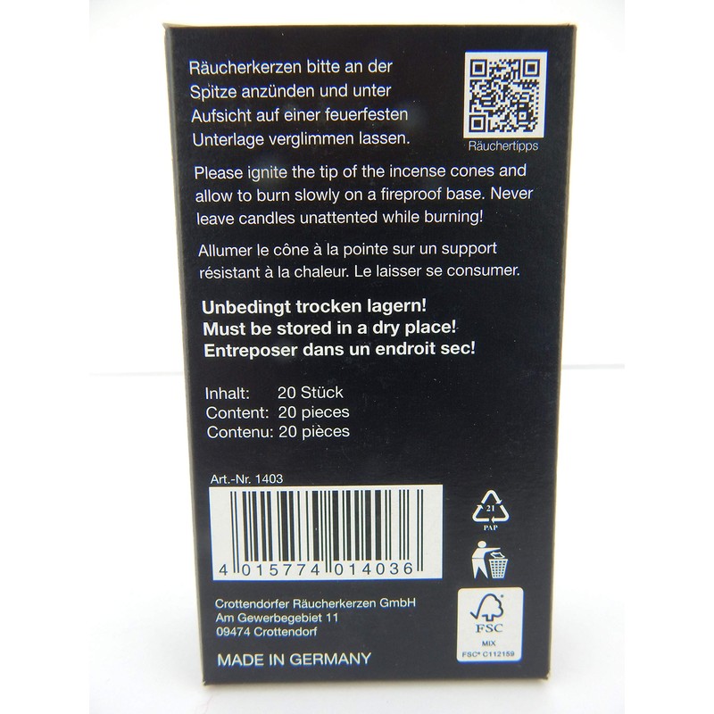 Crottendorfer Patchouli Incense Cones Pack of 20