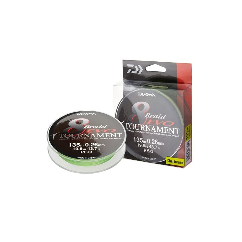 Daiwa Tournament 8 Braid EVO 0.16mm, 12,2kg/26,8lbs 135m chartreuse
