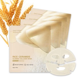 4Pcs Rice Sheet Mask, Collagen Face Mask, Overnight Mask for Face Glow with Collagen Extract & Ceramide, Korean Skincare for Brightening, Hydrating & Anti-Aging, Moisturising Skin Barrier Repair