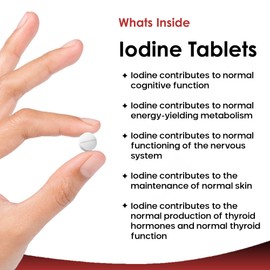 Iodine Tablets 100% RI - Vegan High Strength 180 Tablets Iodine Supplements, Natural Source of Iodine from Potassium Iodide, 6 Month Supply, GMO Free, Made in UK by New Leaf