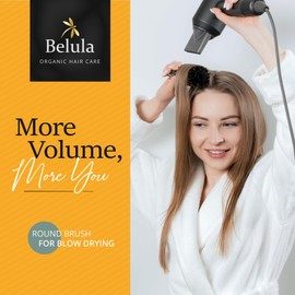 Belula 100% Soft Boar Bristle Round Brush for Blow Drying Set. Round Hair Brush With Small 1.6” Wooden Barrel. Hairbrush Ideal to Add Volume and Body. Free 3 x Hair Clips & Travel Bag.
