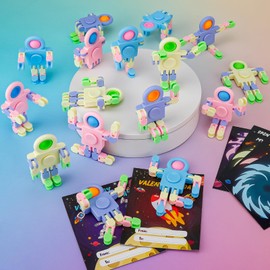 AUUGUU Valentines Day Cards for Kids School with 28 PCS Wacky Tracks Fidget Spinners, Kids Valentine Party Favor, Valentine's Day Classroom Prizes, Ideal Valentine Exchange Gift