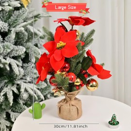 Aiouclay Artificial Poinsettias Flowers Bouquet Large Premier Silk Poinsettia Plant Artificial Flowers Pot Centerpiece Table Decoration for Dining Room,Home Office Christmas Decoration (Red)