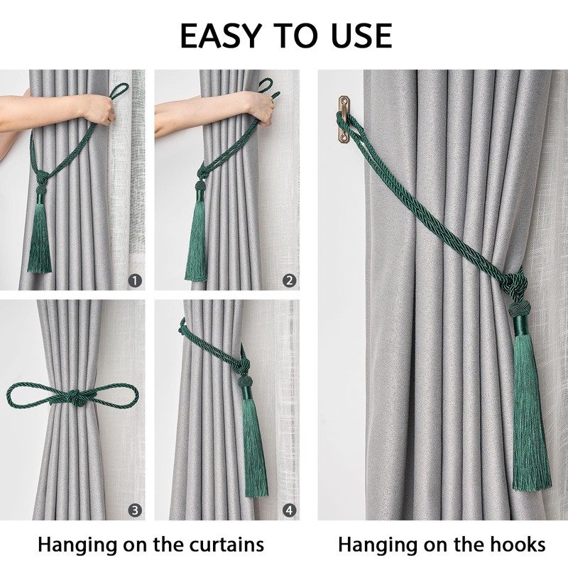 NICEEC 2 Pack Long Tassel Curtain Tiebacks Handmade Braided Rope